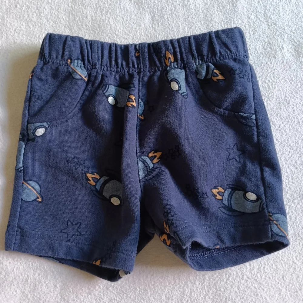 Pekkle Size 3M Blue Casual Elastic Waist Shorts with Pattern